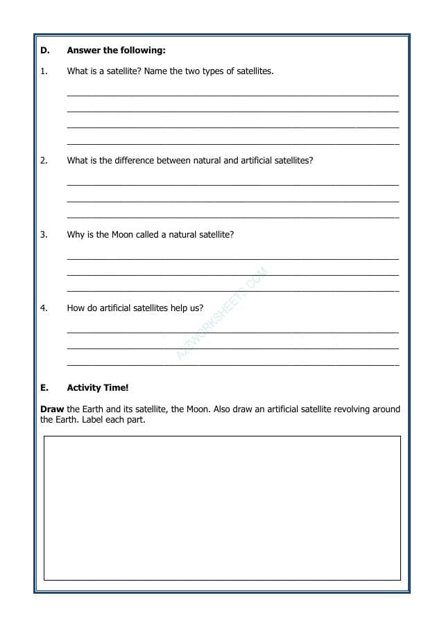 A2ZWorksheets:Science-Planets-Our Earth’s Satellites