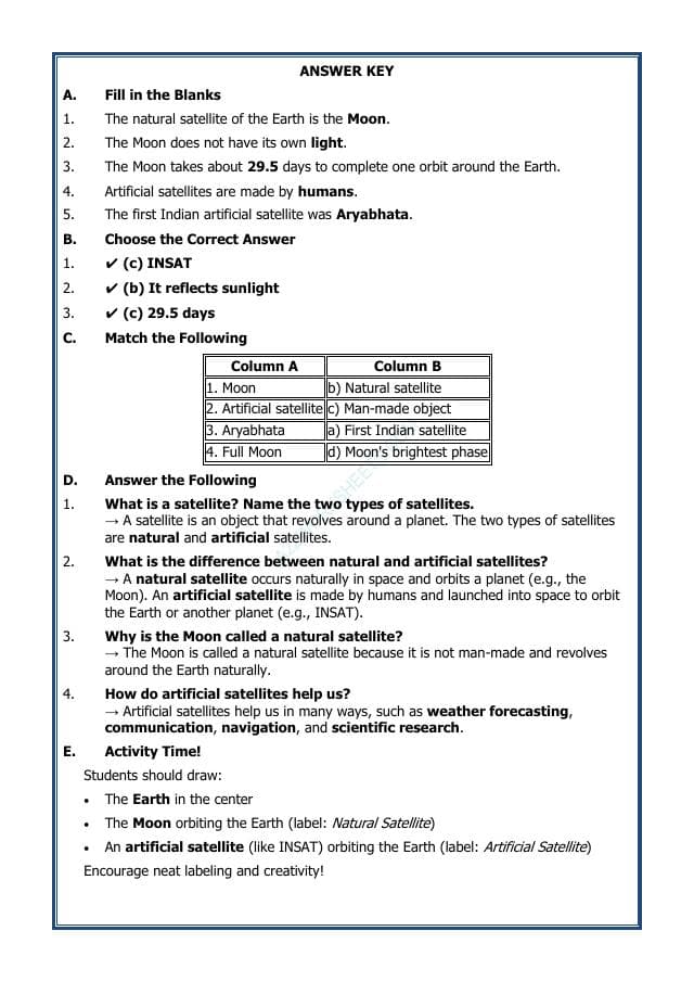 A2ZWorksheets:Science-Planets-Our Earth’s Satellites