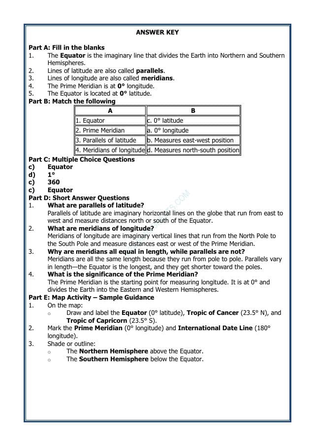 A2ZWorksheets:General Awareness-Maps and Directions-Parallels and Meredians