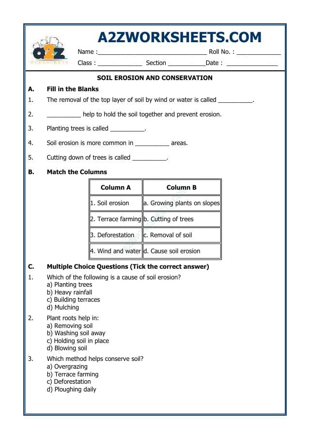 A2ZWorksheets:Science-Environment And Our Surroundings-Soil Erosion and Conservation