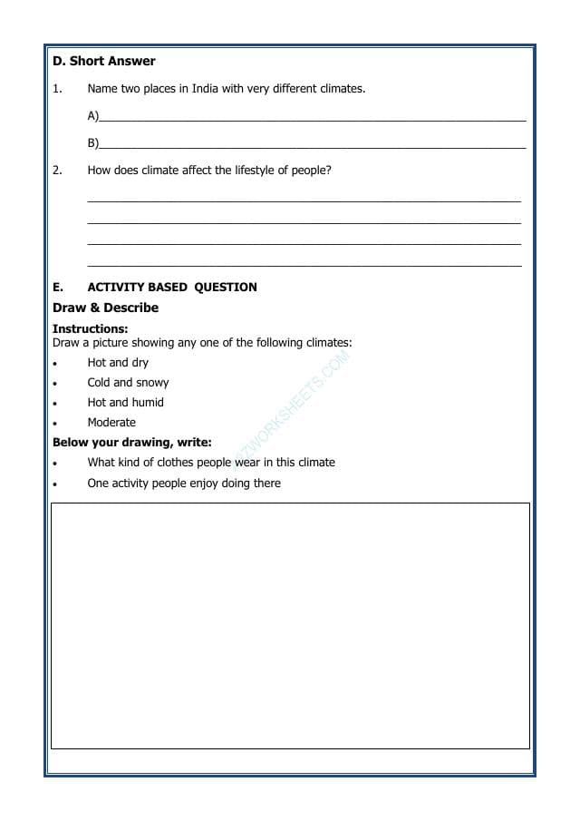 A2ZWorksheets:Science-Environment And Our Surroundings-Types of Climate and Their Features