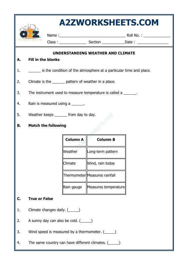 A2ZWorksheets:Science-Environment And Our Surroundings-Weather and Climate
