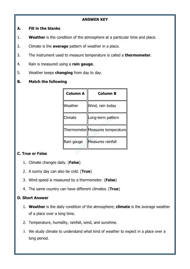 A2ZWorksheets:Science-Environment And Our Surroundings-Weather and Climate