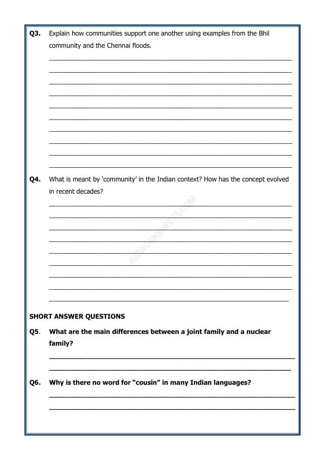 A2ZWorksheets:Science-Humans-Family and Community (Subjective)