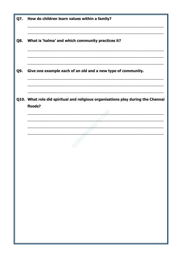 A2ZWorksheets:Science-Humans-Family and Community (Subjective)