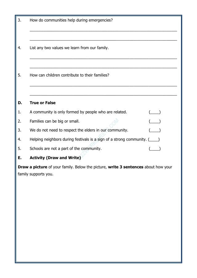 A2ZWorksheets:Science-Humans-Family and Community