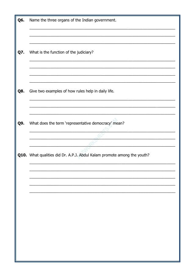 A2ZWorksheets:General Awareness-India and Its Neighbouring Countries-Grassroots Democracy–Part-1 Governance