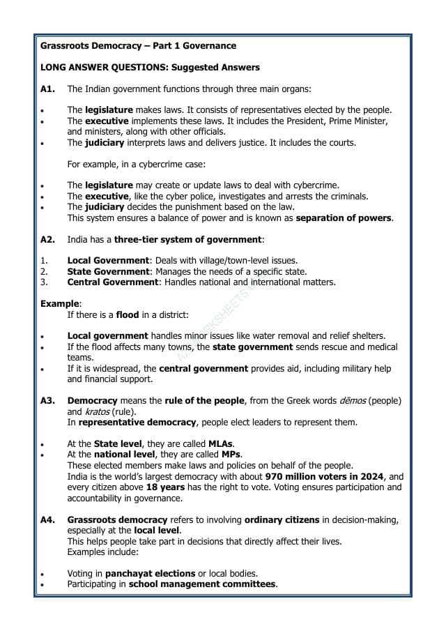 A2ZWorksheets:General Awareness-India and Its Neighbouring Countries-Grassroots Democracy–Part-1 Governance