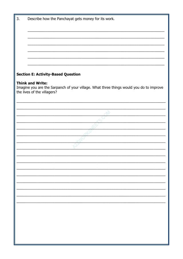 A2ZWorksheets:General Awareness-India and Its Neighbouring Countries-Grassroots Democracy - Part-2