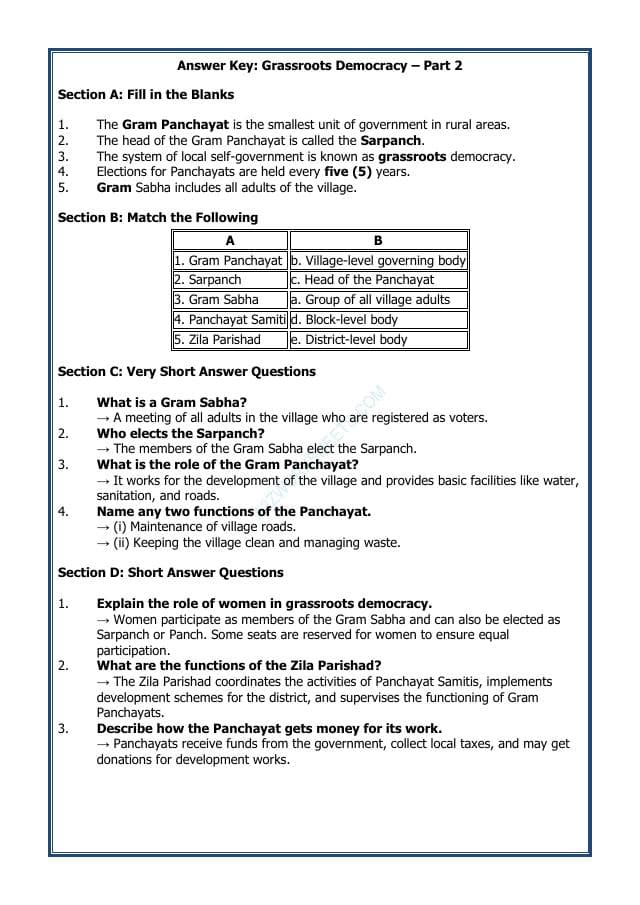 A2ZWorksheets:General Awareness-India and Its Neighbouring Countries-Grassroots Democracy - Part-2