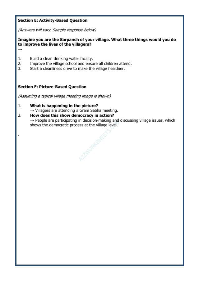 A2ZWorksheets:General Awareness-India and Its Neighbouring Countries-Grassroots Democracy - Part-2