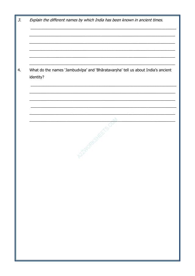 A2ZWorksheets:General Awareness-India and Its Neighbouring Countries-India that is Bharat