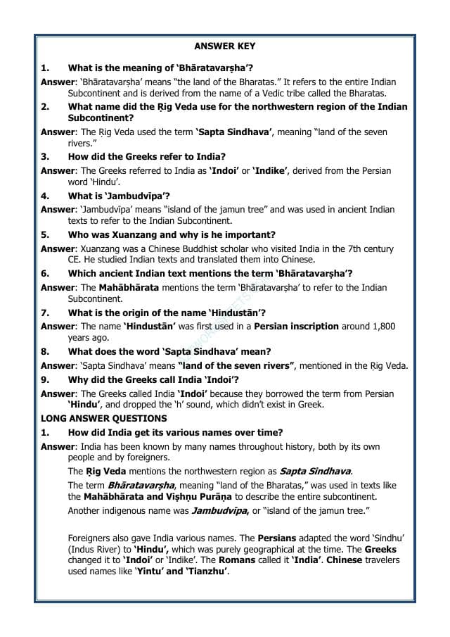 A2ZWorksheets:General Awareness-India and Its Neighbouring Countries-India that is Bharat