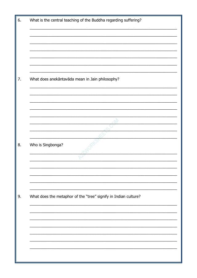 A2ZWorksheets:General Awareness-India and Its Neighbouring Countries-India's Cultural Roots