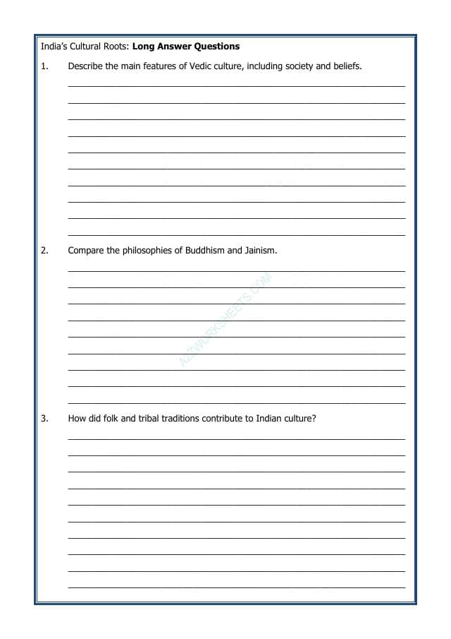 A2ZWorksheets:General Awareness-India and Its Neighbouring Countries-India's Cultural Roots