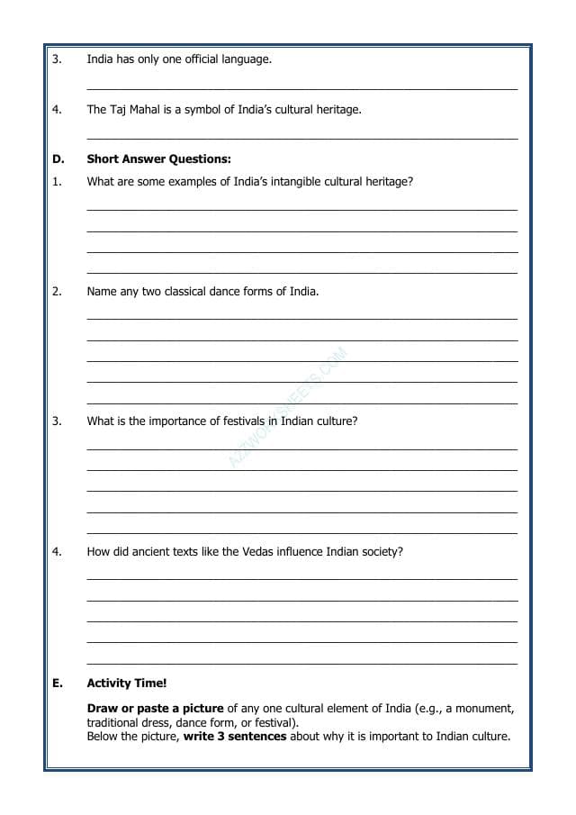 A2ZWorksheets:General Awareness-India and Its Neighbouring Countries-India's Cultural Roots-02