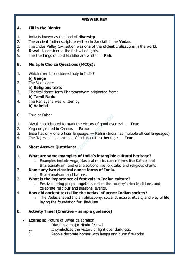 A2ZWorksheets:General Awareness-India and Its Neighbouring Countries-India's Cultural Roots-02