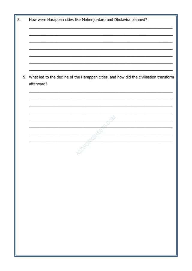 A2ZWorksheets:General Awareness-India and Its Neighbouring Countries-The Beginnings of Indian Civilisation