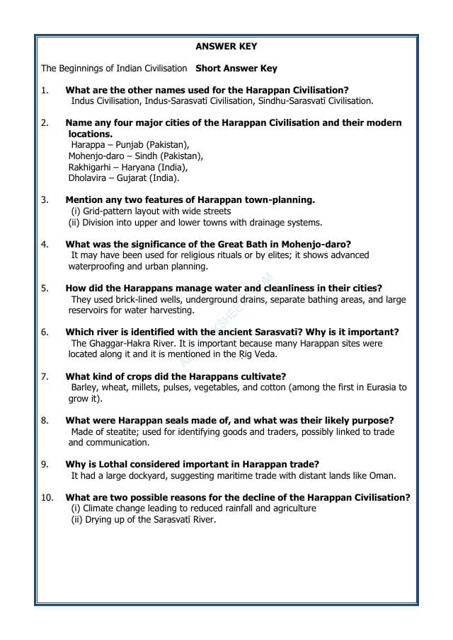 A2ZWorksheets:General Awareness-India and Its Neighbouring Countries-The Beginnings of Indian Civilisation