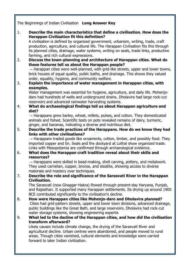 A2ZWorksheets:General Awareness-India and Its Neighbouring Countries-The Beginnings of Indian Civilisation