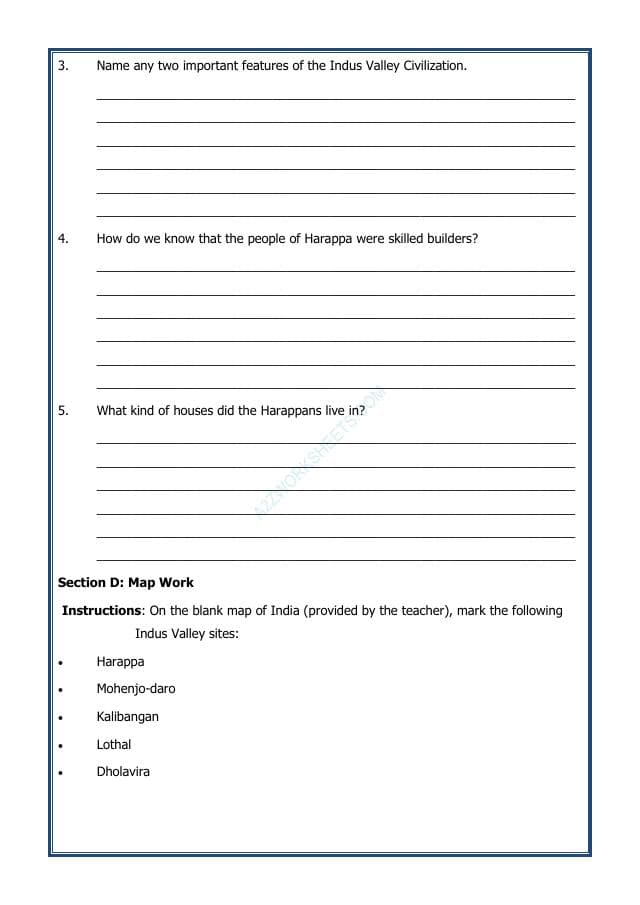 A2ZWorksheets:General Awareness-India and Its Neighbouring Countries-The Beginnings of Indian Civilisation-02