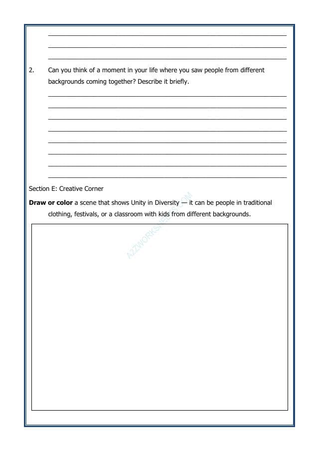 A2ZWorksheets:General Awareness-India and Its Neighbouring Countries-Unity in Diversity