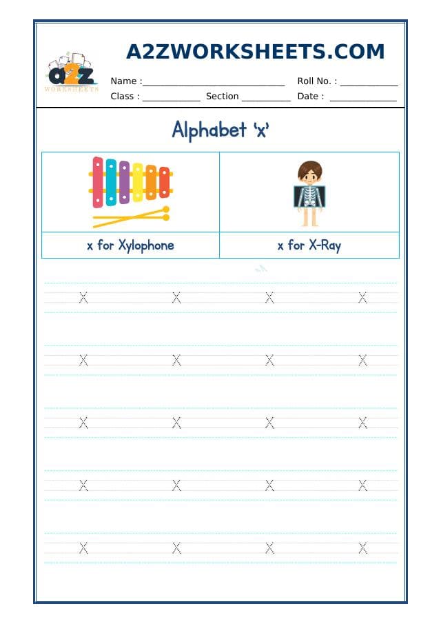 A2ZWorksheets:English-Writing-English Alphabet Small 'x'