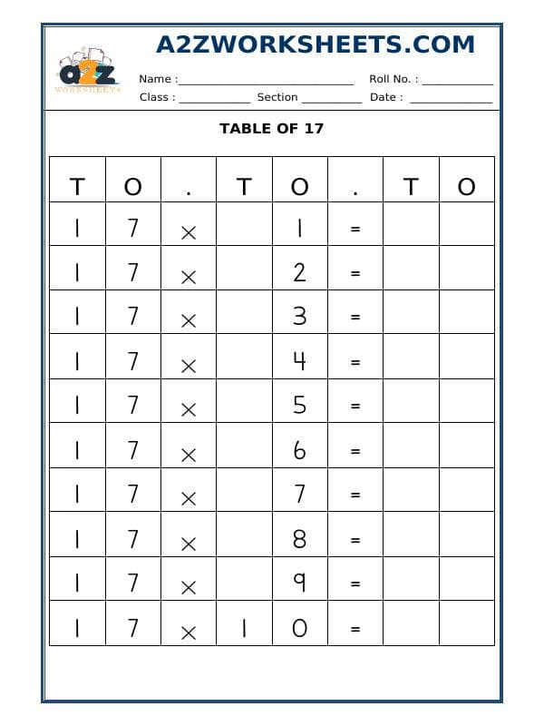 Table Of Seventeen