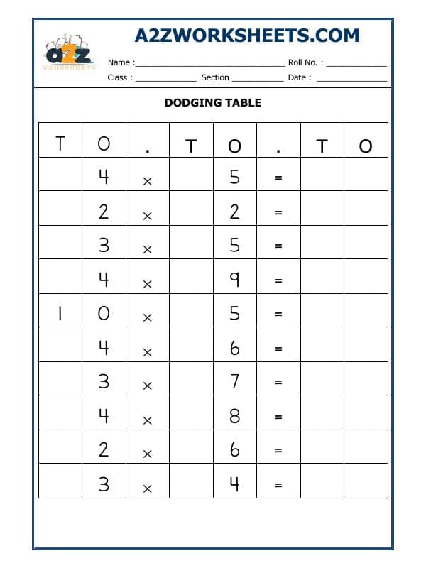 A2ZWorksheets:Maths-Multiplication-Dodging Table - 01