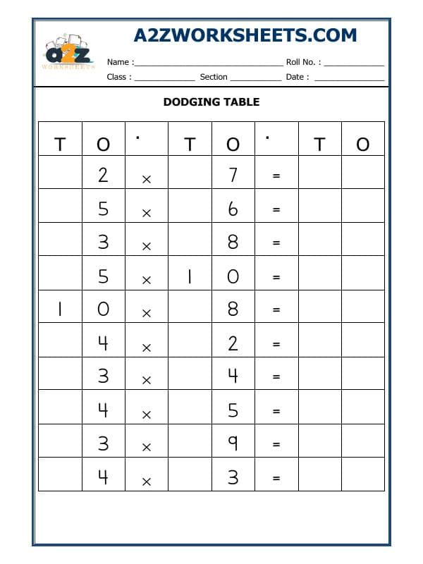 A2ZWorksheets:Maths-Multiplication-Dodging Table - 02