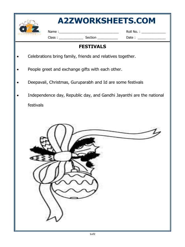 A2ZWorksheets:General Awareness-Our Festivals-Festivals