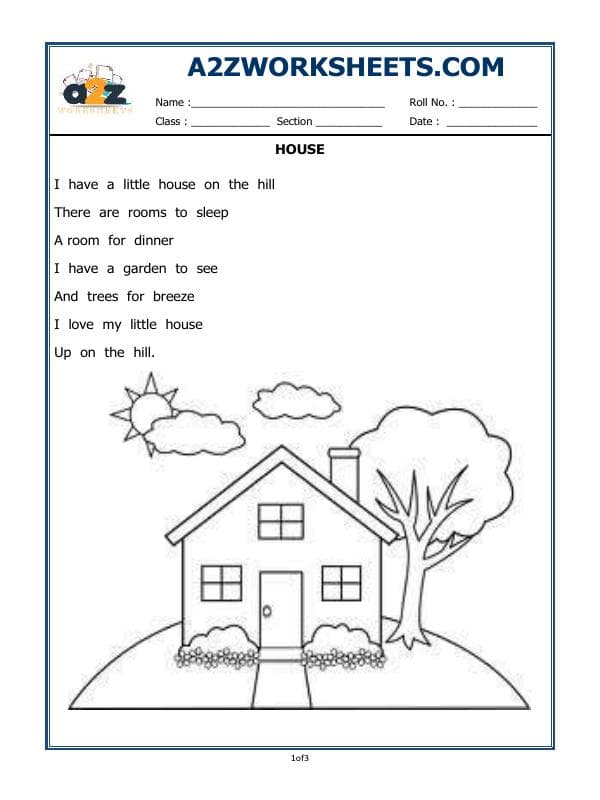 A2ZWorksheets:General Awareness-My Home and Places in Our Neighbourhood-House