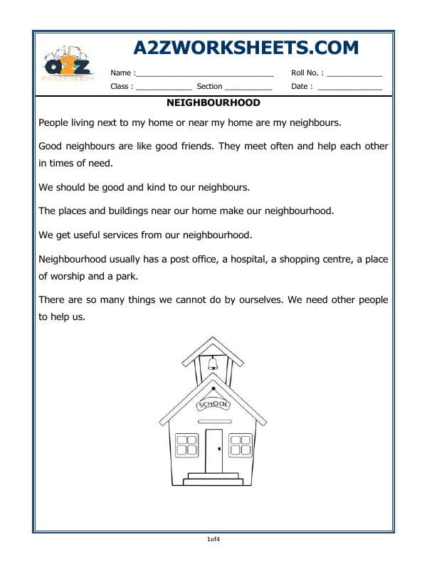 A2ZWorksheets:General Awareness-My Home and Places in Our Neighbourhood-Neighbourhood