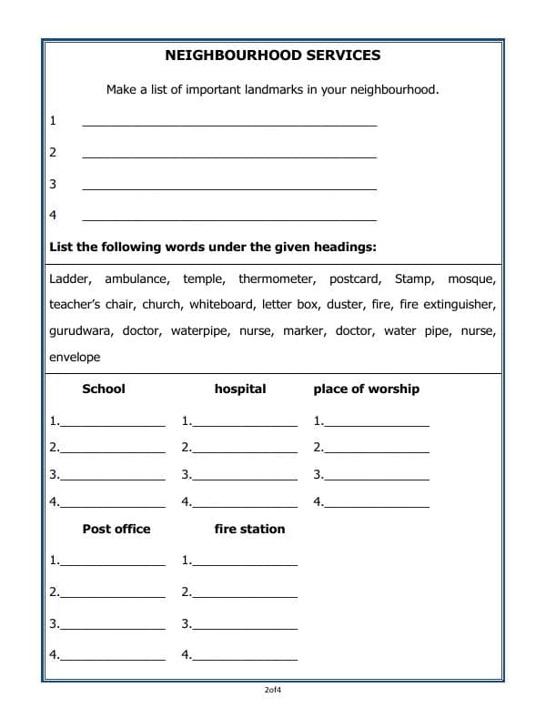 A2ZWorksheets:General Awareness-My Home and Places in Our Neighbourhood-Neighbourhood