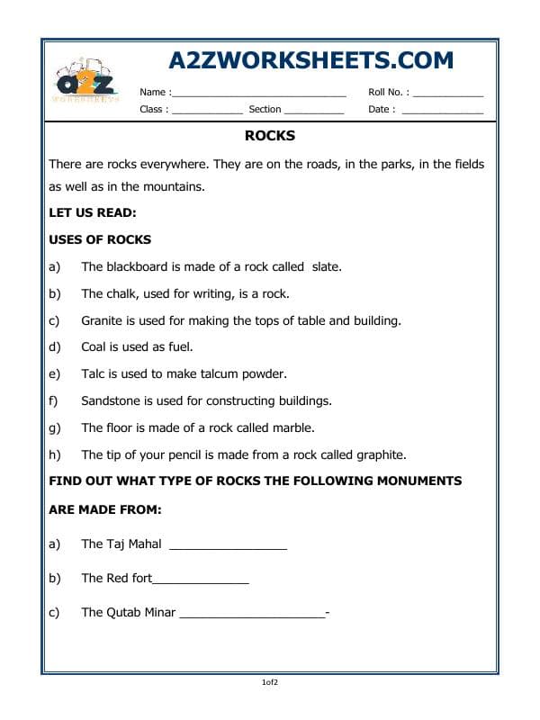 A2ZWorksheets:General Awareness-Rocks and Soil-Rocks