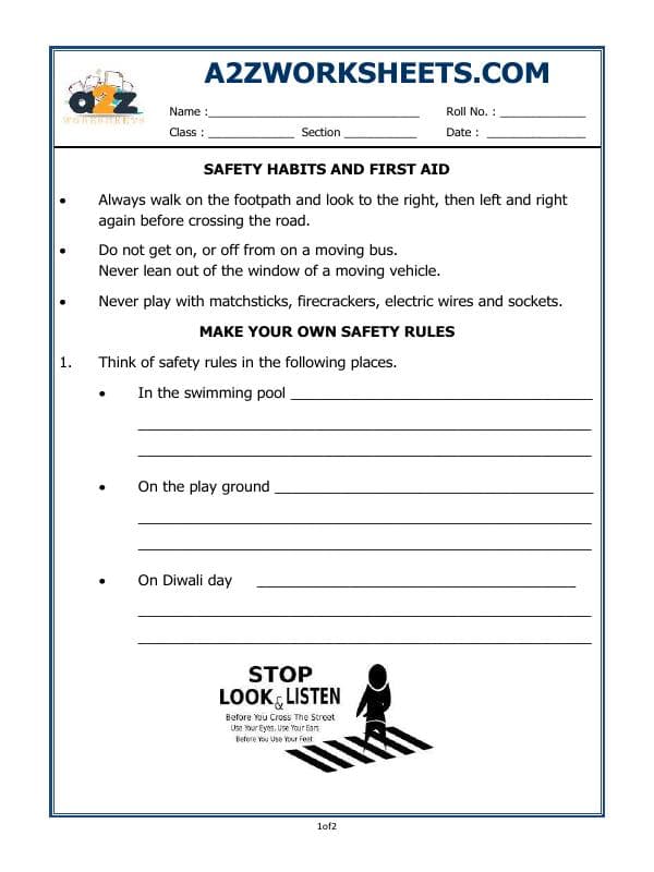 A2ZWorksheets:General Awareness-Safety-Safety Habits And First Aid