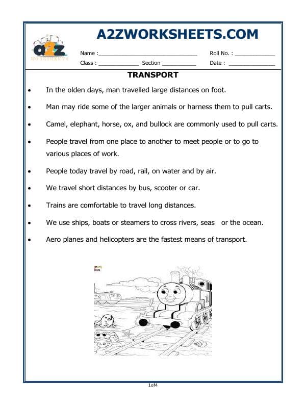 A2ZWorksheets:General Awareness-Transportation and Communication-Transport
