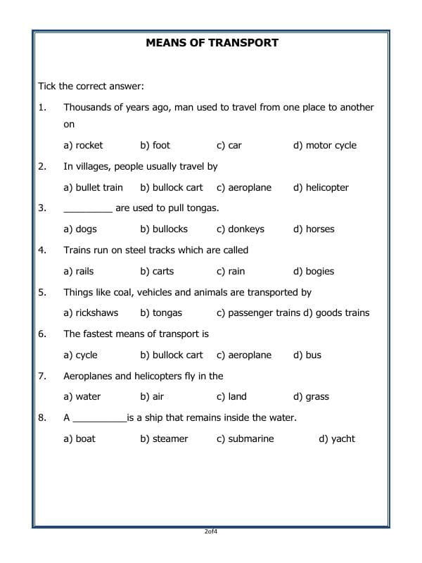 A2ZWorksheets:General Awareness-Transportation and Communication-Transport