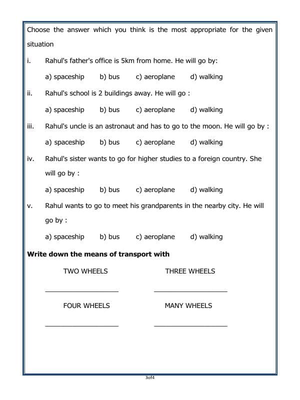 A2ZWorksheets:General Awareness-Transportation and Communication-Transport