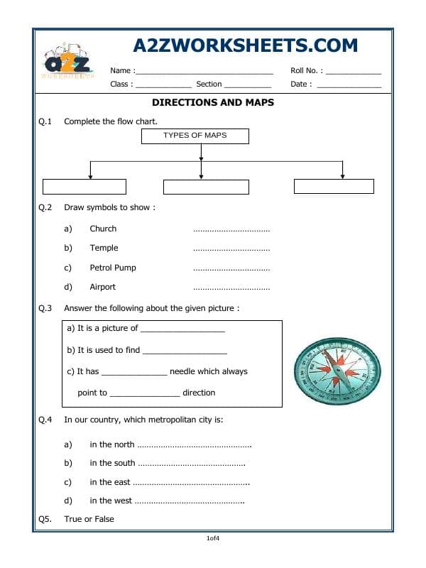 A2ZWorksheets:General Awareness-Maps and Directions-Directions And Maps