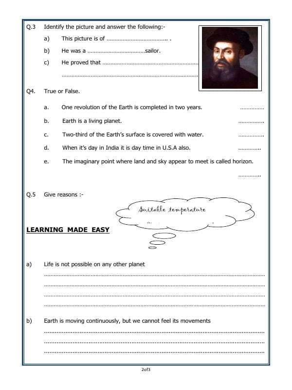 A2ZWorksheets:General Awareness-Solar System and Our Universe-The Movements Of The Earth