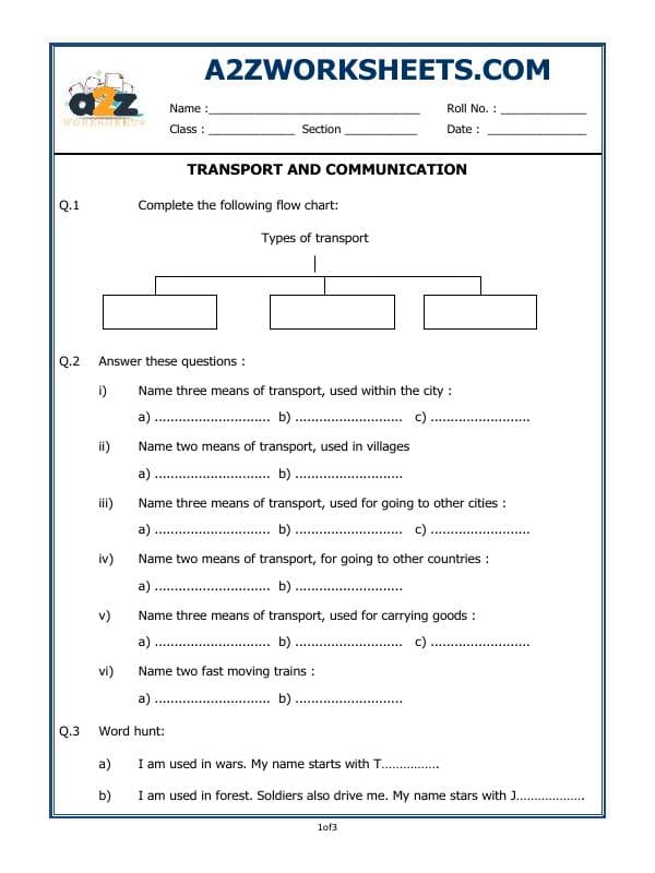 A2ZWorksheets:General Awareness-Transportation and Communication-Transportation And Communication