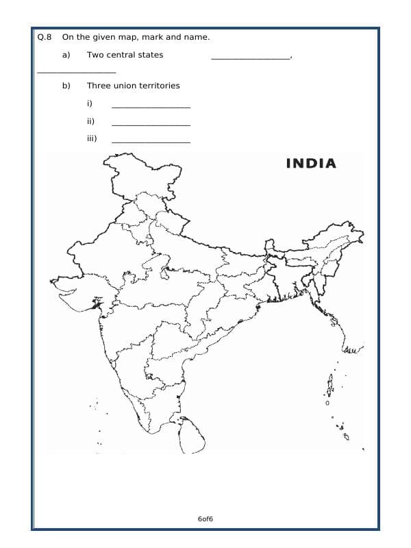 A2ZWorksheets:General Awareness-India and Its Neighbouring Countries-India - Political Features