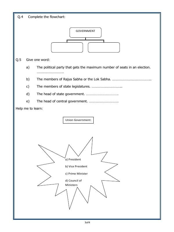 A2ZWorksheets:General Awareness-India and Its Neighbouring Countries-Our Government