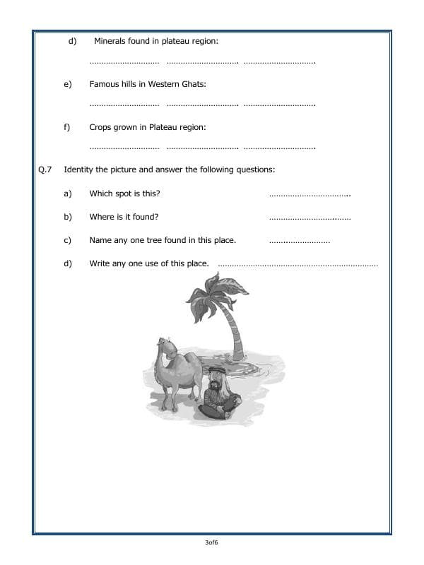 A2ZWorksheets:General Awareness-Geographical Features-The Great Indian Desert And The Southern Plateaus