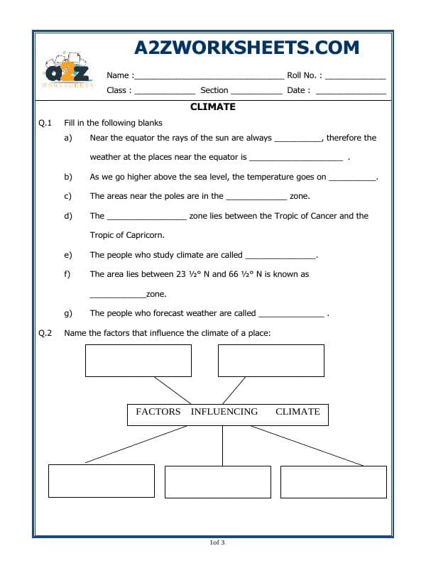 A2ZWorksheets:General Awareness-Weather and Seasons-Climate