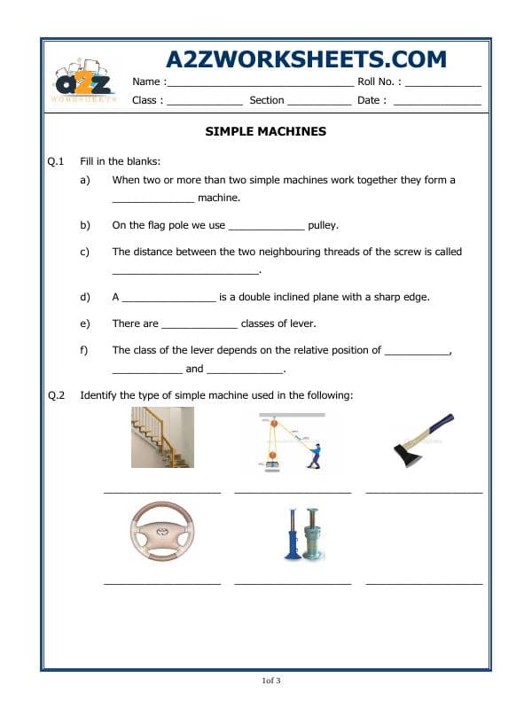A2ZWorksheets:Science-Machines-Simple Machines