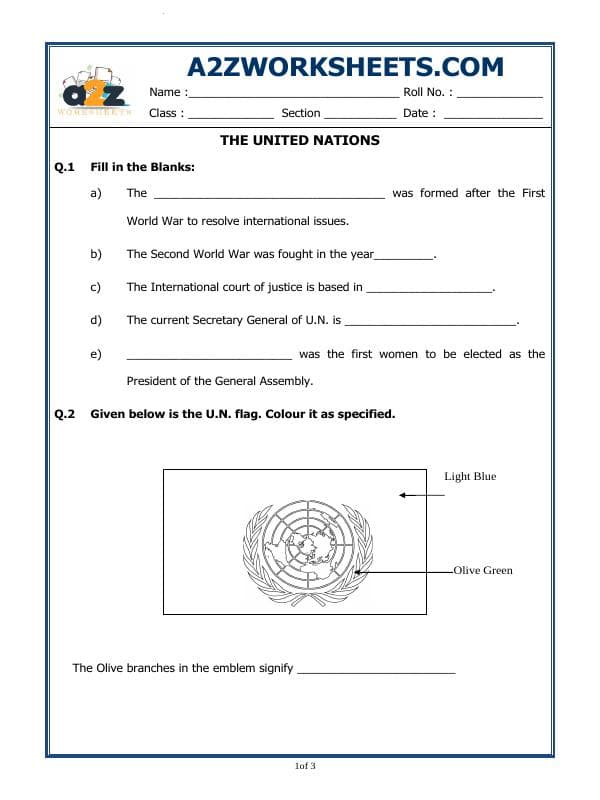 A2ZWorksheets:General Awareness-The World and Its Organisations-The United Nations