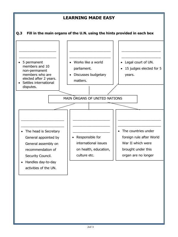 A2ZWorksheets:General Awareness-The World and Its Organisations-The United Nations