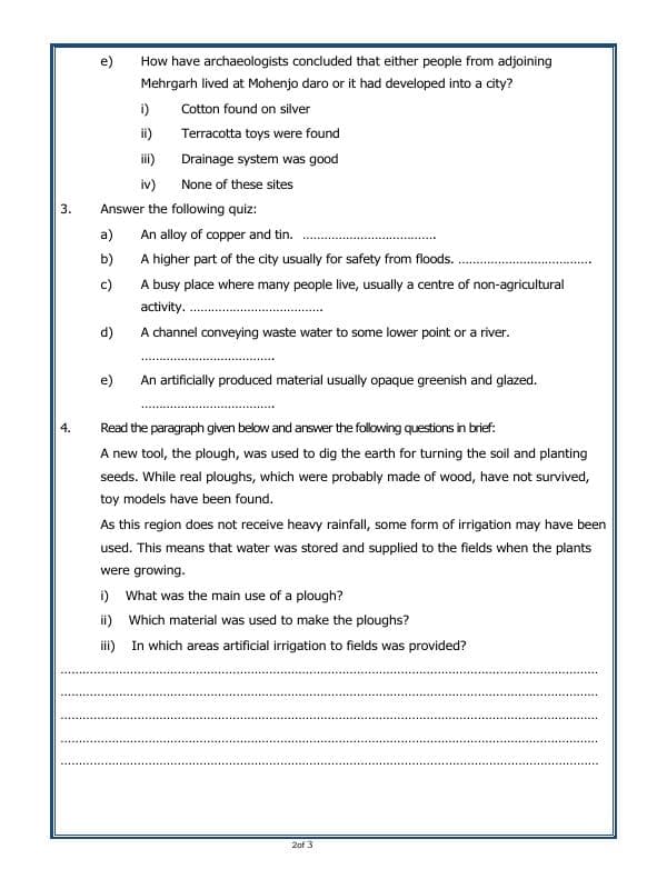 A2ZWorksheets:General Awareness-Our History and Heritage-In The Earliest Cities